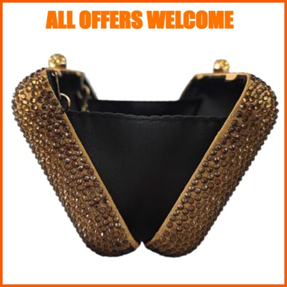 Metal Satin Rhinestone Evening Clutch Purse with Detachable Chain Straps - Picture 5 of 7